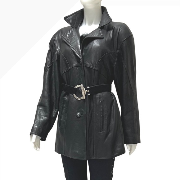 Sandy Duftler Belt Women Statement Black Leather Cow Hair Toggle Goth Vtg 90's - Picture 4 of 16